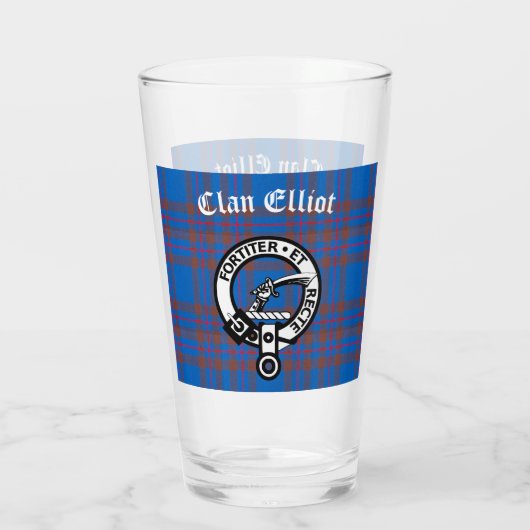 Clan Elliot Wappen Abzeichen & Tartan Glas (Rückseite)