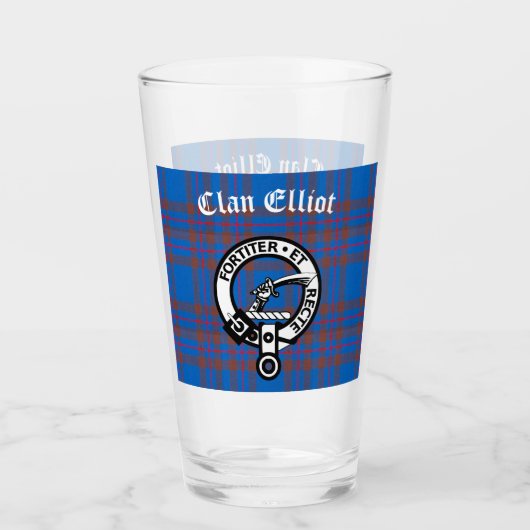 Clan Elliot Wappen Abzeichen & Tartan Glas (Vorderseite)