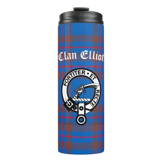Clan Elliot Wappen Abzeichen & Tartan Thermosbecher (Vorderseite)