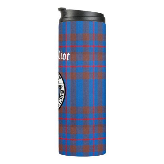 Clan Elliot Wappen Abzeichen & Tartan Thermosbecher (Nach rechts gedreht)