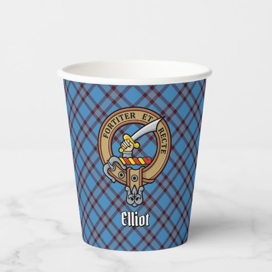 Clan Elliot Wappen über antike Tartan Paper Cups Pappbecher (Vorderseite)