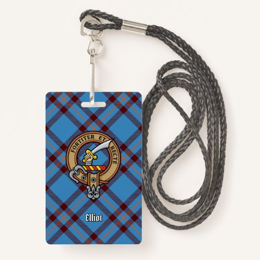 Clan Elliot Wappen über antikes Tartan Ausweis (Vorderseite mit Schlüsselband)