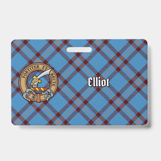 Clan Elliot Wappen über antikes Tartan Ausweis (Front)