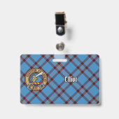 Clan Elliot Wappen über antikes Tartan Ausweis (Front with Clip)
