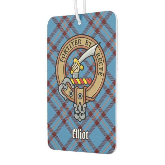 Clan Elliot Wappen über antikes Tartan Autolufterfrischer (Links)