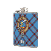 Clan Elliot Wappen über antikes Tartan Flachmann (Links)