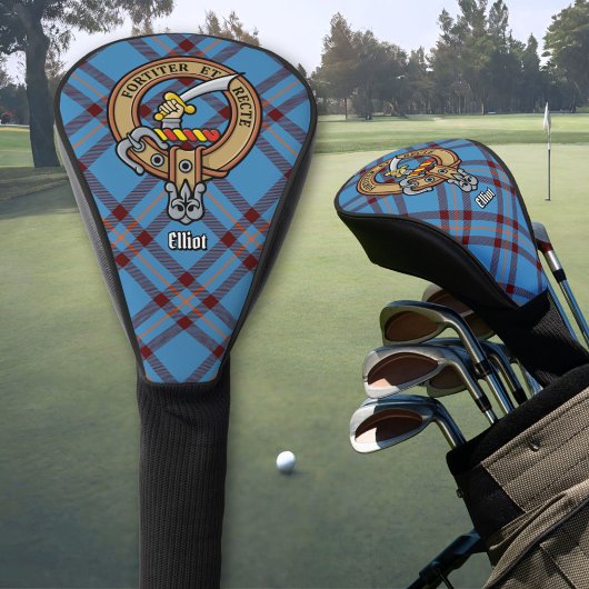 Clan Elliot Wappen über antikes Tartan Golf Headcover