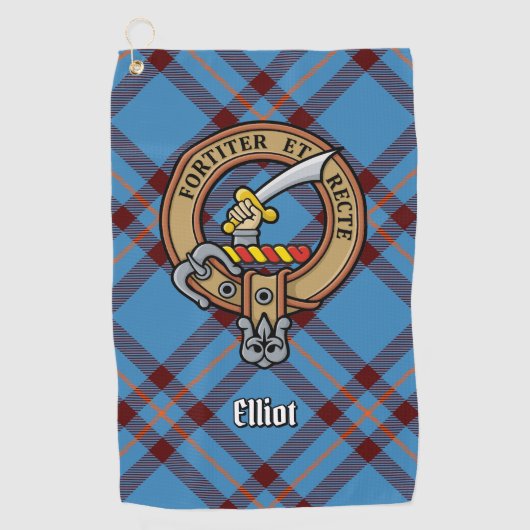 Clan Elliot Wappen über antikes Tartan Golfhandtuc Golfhandtuch (Vorderseite)