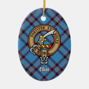 Clan Elliot Wappen über antikes Tartan Keramik Ornament