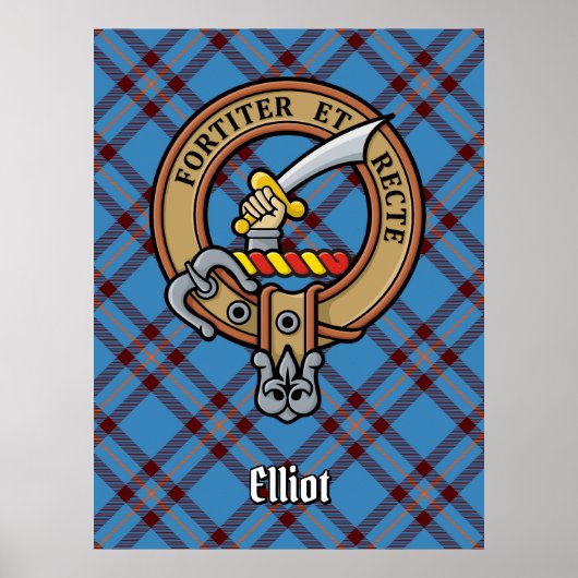 Clan Elliot Wappen über antikes Tartan Poster (Vorne)