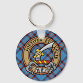 Clan Elliot Wappen über antikes Tartan Schlüsselanhänger (Vorderseite)