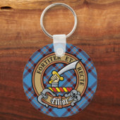Clan Elliot Wappen über antikes Tartan Schlüsselanhänger (Vorderseite)