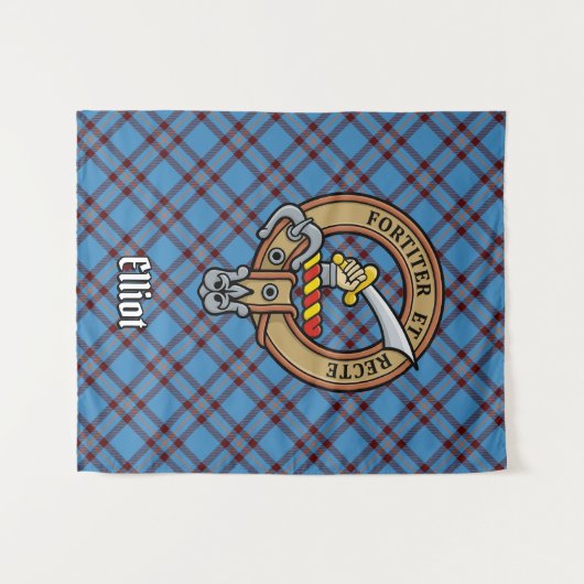 Clan Elliot Wappen über antikes Tartan Wandteppich (Vorderseite (Horizontal))