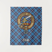 Clan Elliot Wappen über antikes Tartan Wandteppich (Vorderseite)