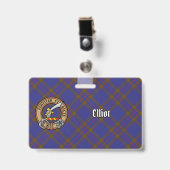 Clan Elliot Wappen über das moderne Tartan Ausweis (Vorderseite mit Clip)