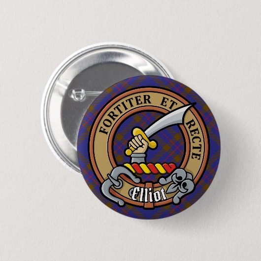 Clan Elliot Wappen über das moderne Tartan Button (Vorne & Hinten)