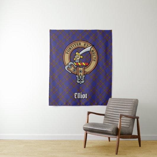 Clan Elliot Wappen über das moderne Tartan Wandteppich (Beispiel)