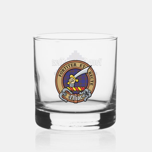 Clan Elliot Wappen über das moderne Tartan Whiskyglas (Vorderseite)