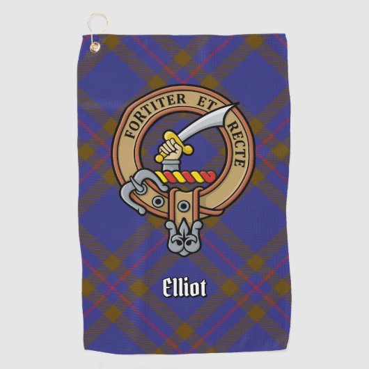 Clan Elliot Wappen über Modern Tartan Golf Towel Golfhandtuch (Vorderseite)