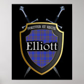 Clan Elliott Tartan Scottish Shield & Schwerter Poster (Vorne)