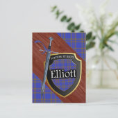 Clan Elliott Tartan Sword & Shield Postkarte (Stehend Vorderseite)