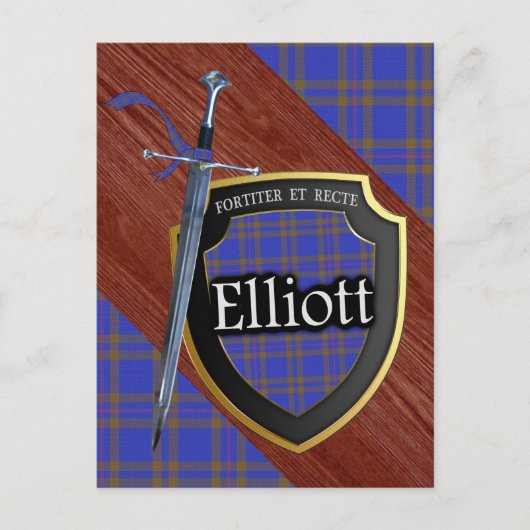 Clan Elliott Tartan Sword & Shield Postkarte (Vorderseite)