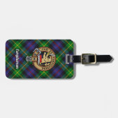 Clan Farquharson Wappen über Tartan Gepäckanhänger (Vorderseite horizontal)