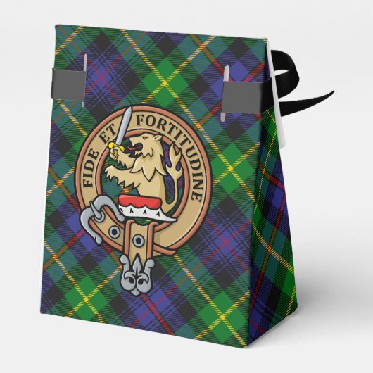 Clan Farquharson Wappen über Tartan Geschenkschachtel (Rückseite)