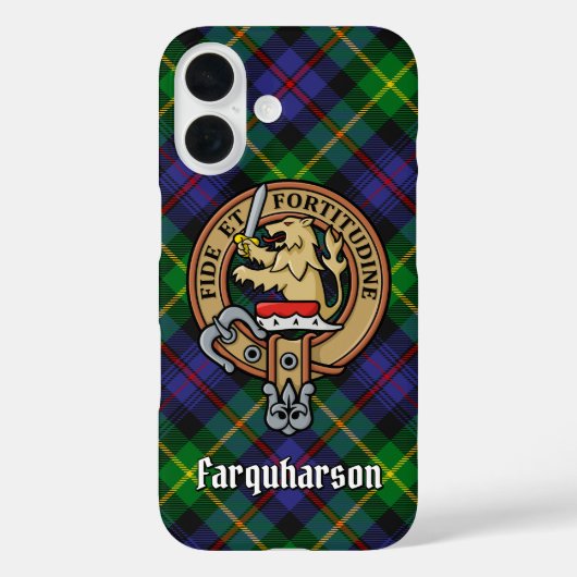 Clan Farquharson Wappen über Tartan iPhone Case (Rückseite)