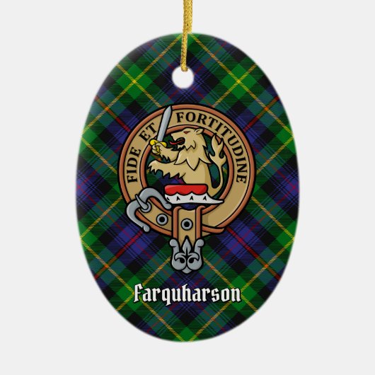 Clan Farquharson Wappen über Tartan Keramik Ornament (Vorne)
