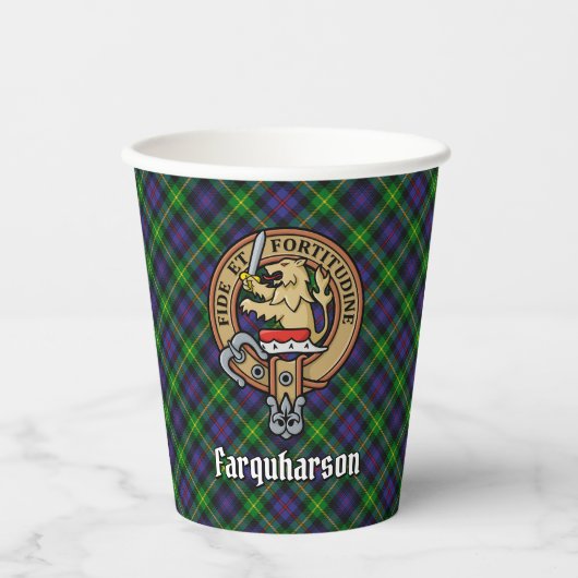 Clan Farquharson Wappen über Tartan Paper Cups Pappbecher (Vorderseite)