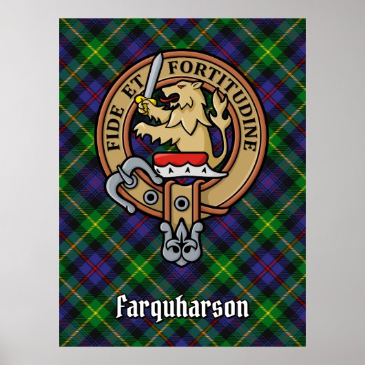 Clan Farquharson Wappen über Tartan Poster (Vorne)