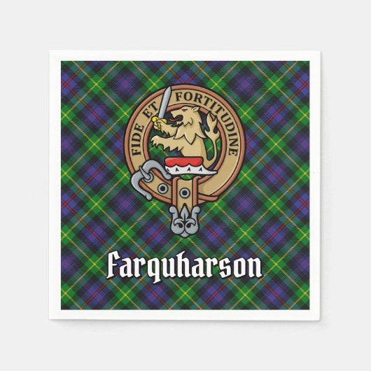 Clan Farquharson Wappen über Tartan Serviette (Vorderseite)