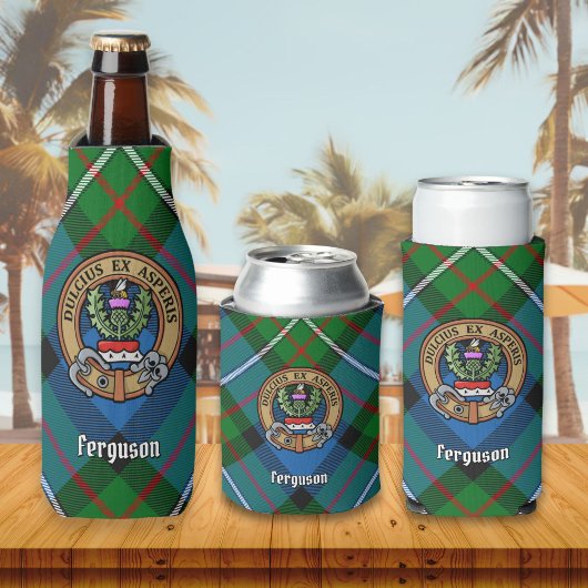Clan Ferguson Wappen über Tartan Flasche Cooler Flaschenkühler