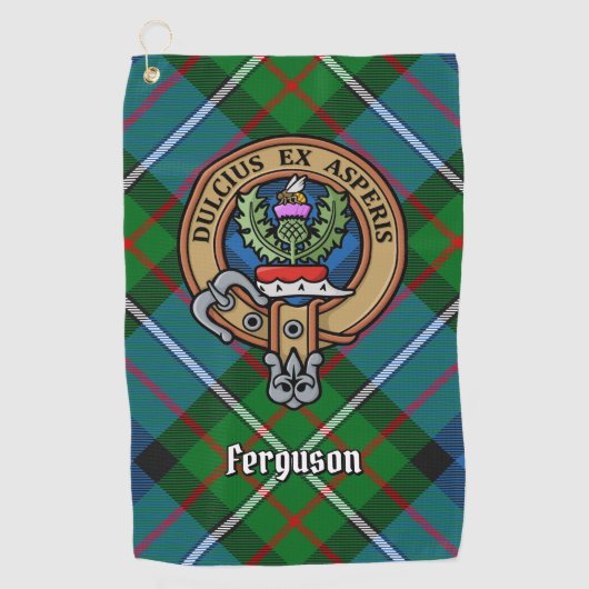 Clan Ferguson Wappen über Tartan Golf Towel Golfhandtuch (Vorderseite)