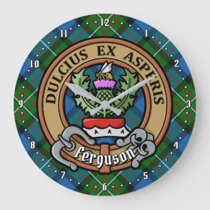 Clan Ferguson Wappen über Tartan Große Wanduhr