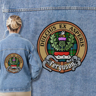 Clan Ferguson Wappen über Tartan Jeansjacke