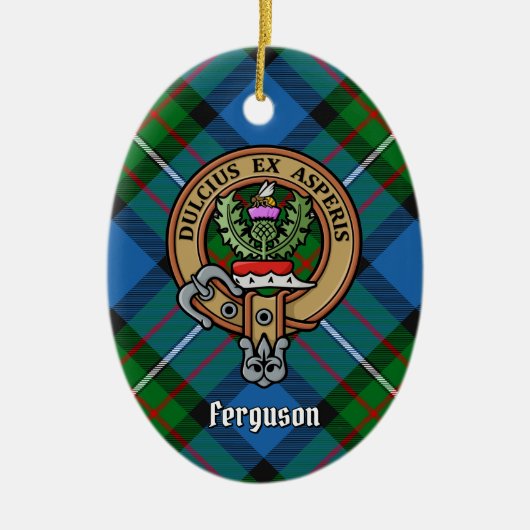 Clan Ferguson Wappen über Tartan Keramik Ornament (Vorne)