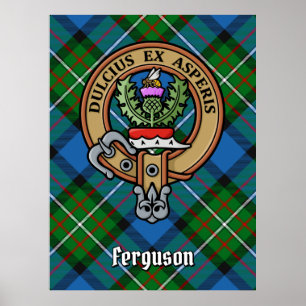 Clan Ferguson Wappen über Tartan Poster