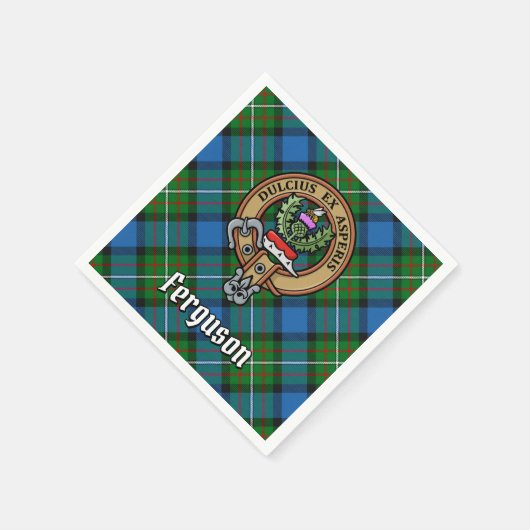 Clan Ferguson Wappen über Tartan Serviette (Ecke)