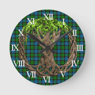 Clan Fletcher Tartan And Celtic Tree Of Life Runde Wanduhr