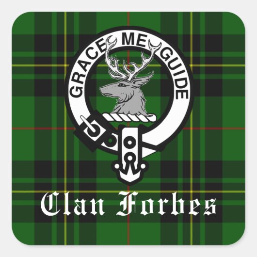 Clan Forbes Tartan und Wappen Abzeichen Quadratischer Aufkleber (Vorderseite)