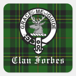 Clan Forbes Tartan und Wappen Abzeichen Quadratischer Aufkleber