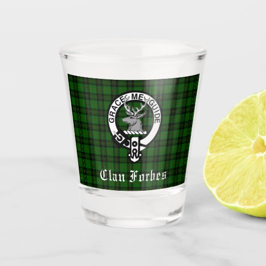 Clan Forbes Tartan und Wappen Abzeichen Schnapsglas (Vorderseite)