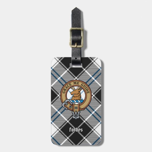 Clan Forbes Wappen über Dress Tartan Gepäckanhänger (Vorderseite vertikal)