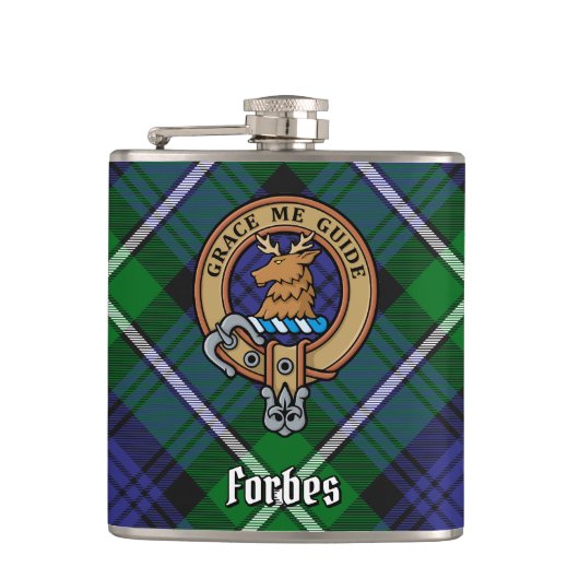 Clan Forbes Wappen über Tartan Flachmann (Vorderseite)