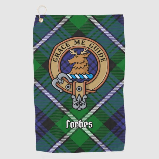 Clan Forbes Wappen über Tartan Golfhandtuch (Vorderseite)