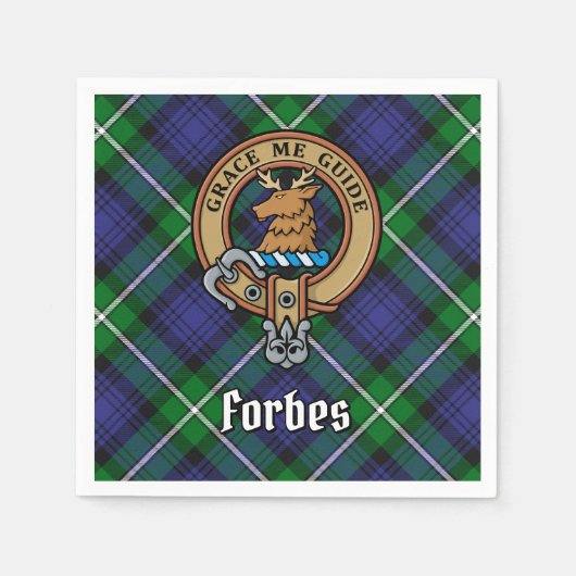 Clan Forbes Wappen über Tartan Serviette (Vorderseite)