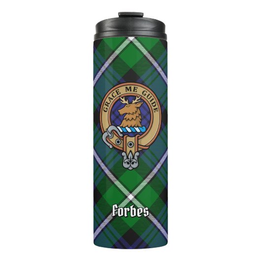 Clan Forbes Wappen über Tartan Thermosbecher (Vorderseite)