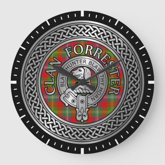 Clan Forrester | Foster Wappen & Tartan Knot Große Wanduhr (Vorderseite)